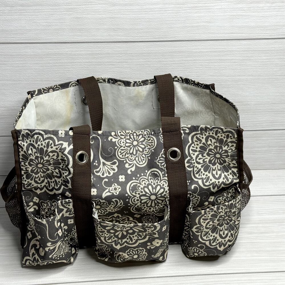 Thirty-One‎ Organizing Utility Tote Bag Woodblock Floral Damask Brown